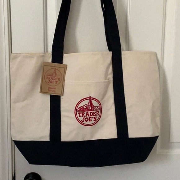 Trader Joes Tote Bag Blue Canvas Large 20” x 15” New - Picture 2 of 6